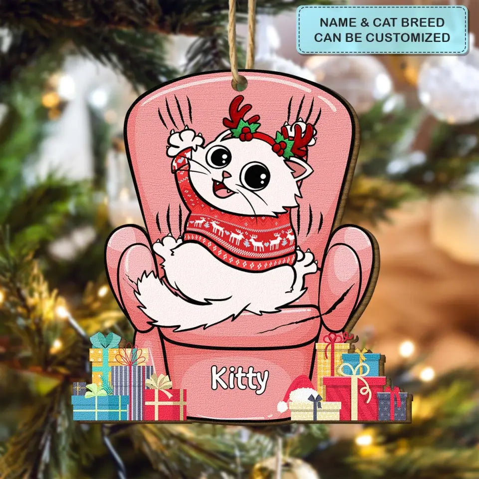 Cat Scratching Sofa - Personalized Custom Wood Ornament - Christmas Gift For Cat Mom, Cat Dad, Dog Mom, Dog Dad