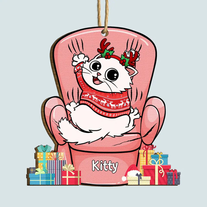 Cat Scratching Sofa - Personalized Custom Wood Ornament - Christmas Gift For Cat Mom, Cat Dad, Dog Mom, Dog Dad