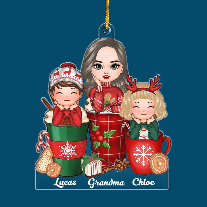 Grandma Christmas Coffee - Personalized Custom Mica Ornament - Christmas Gift For Grandma, Mom, Family Members CLA0AD021