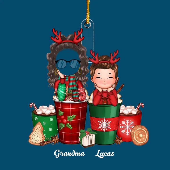Grandma Christmas Coffee - Personalized Custom Mica Ornament - Christmas Gift For Grandma, Mom, Family Members CLA0AD021