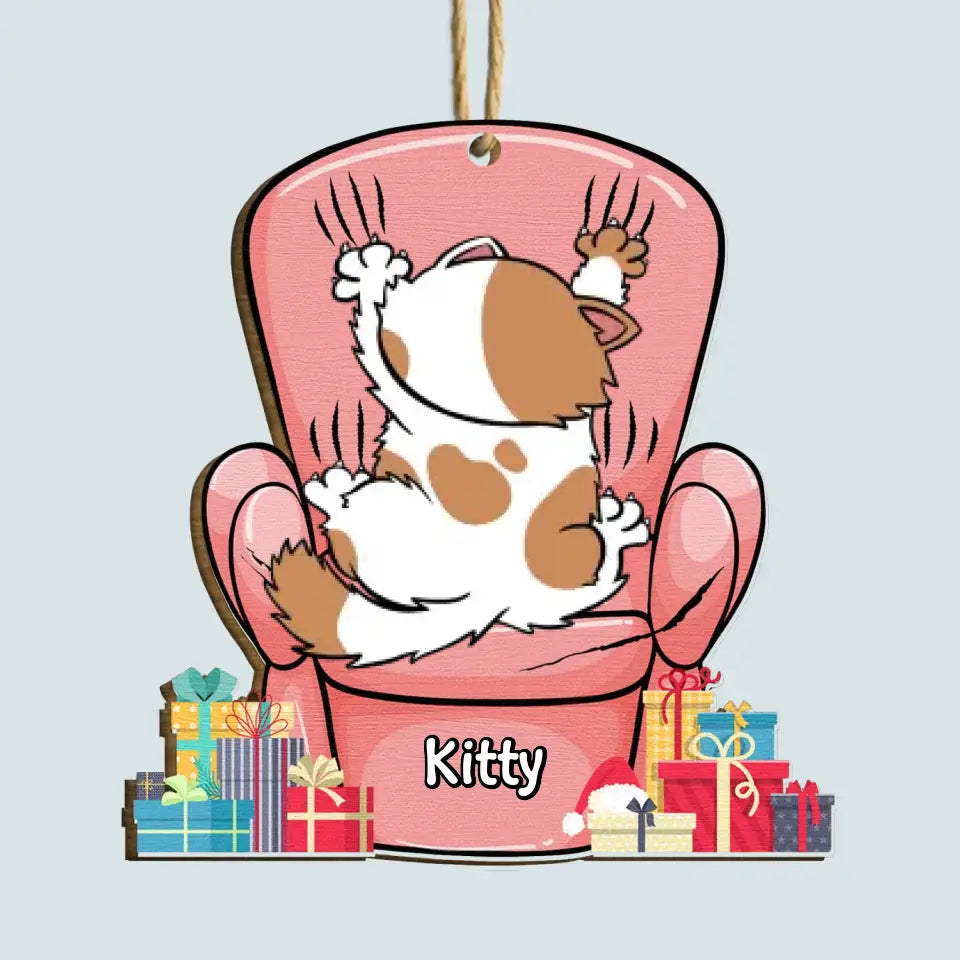 Cat Scratching Sofa - Personalized Custom Wood Ornament - Christmas Gift For Cat Mom, Cat Dad, Dog Mom, Dog Dad