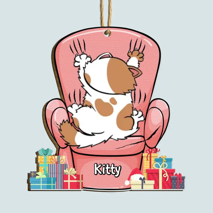Cat Scratching Sofa - Personalized Custom Wood Ornament - Christmas Gift For Cat Mom, Cat Dad, Dog Mom, Dog Dad