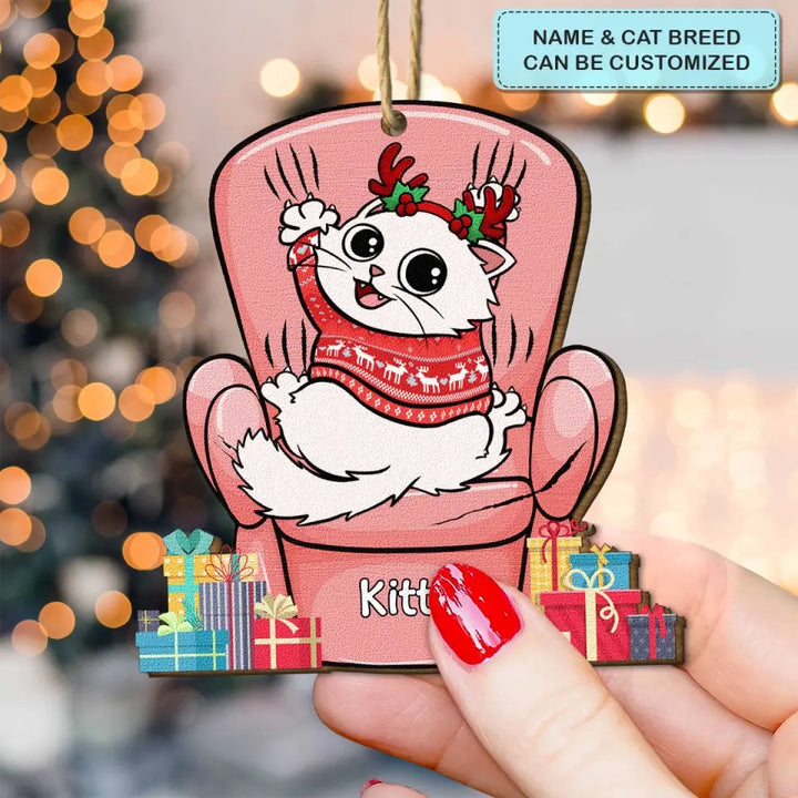 Cat Scratching Sofa - Personalized Custom Wood Ornament - Christmas Gift For Cat Mom, Cat Dad, Dog Mom, Dog Dad
