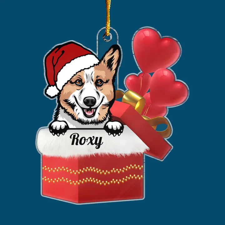Christmas Dog Inside The Gift Box - Personalized Custom Mica Ornament - Christmas Gift For Dog Lover, Dog Mom, Dog Dad, Dog Owner CLA0AD025