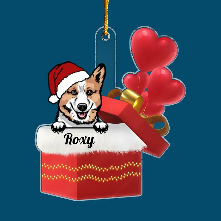Christmas Dog Inside The Gift Box - Personalized Custom Mica Ornament - Christmas Gift For Dog Lover, Dog Mom, Dog Dad, Dog Owner CLA0AD025