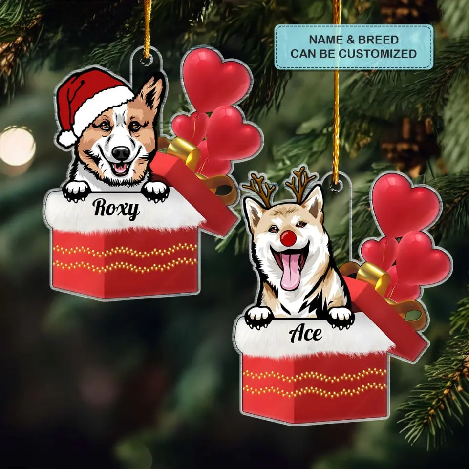 Christmas Dog Inside The Gift Box - Personalized Custom Mica Ornament - Christmas Gift For Dog Lover, Dog Mom, Dog Dad, Dog Owner CLA0AD025