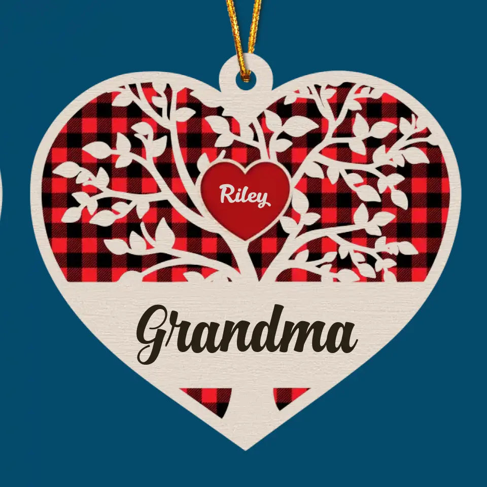 Family Tree Heart Grandkids - Personalized Custom Layer Wood Ornament - Christmas Gift For Grandma, Mom, Family Members