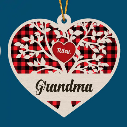 Family Tree Heart Grandkids - Personalized Custom Layer Wood Ornament - Christmas Gift For Grandma, Mom, Family Members