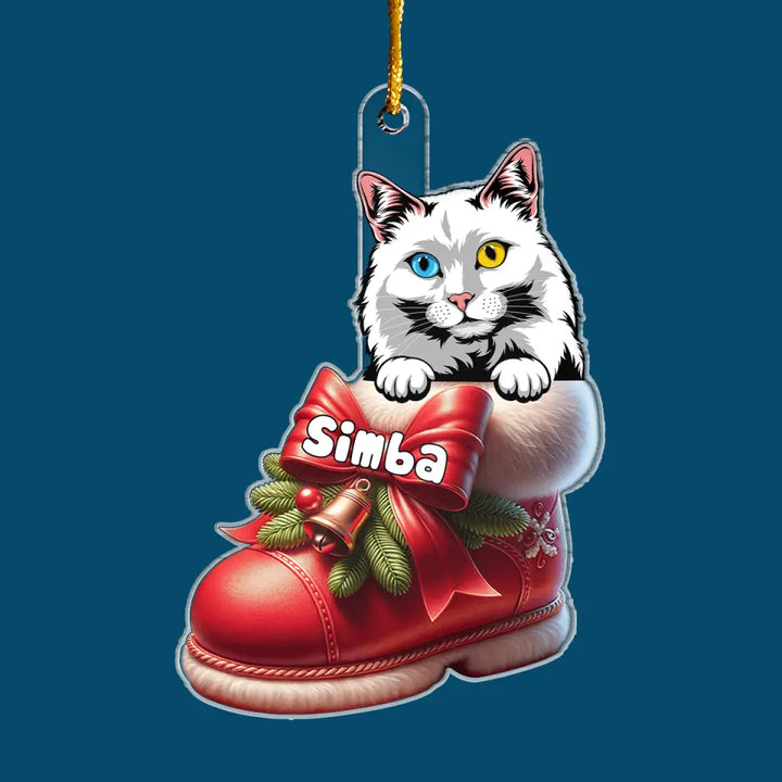 Cat On Christmas Boot - Personalized Custom Mica Ornament - Christmas Gift For Cat Mom, Cat Dad, Cat Lover, Cat Owner CLA0AD024