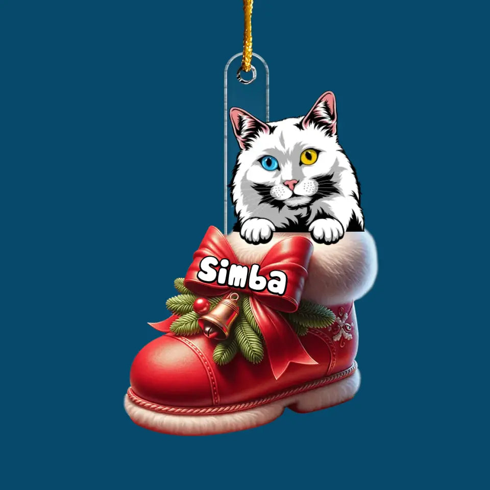 Cat On Christmas Boot - Personalized Custom Mica Ornament - Christmas Gift For Cat Mom, Cat Dad, Cat Lover, Cat Owner CLA0AD024