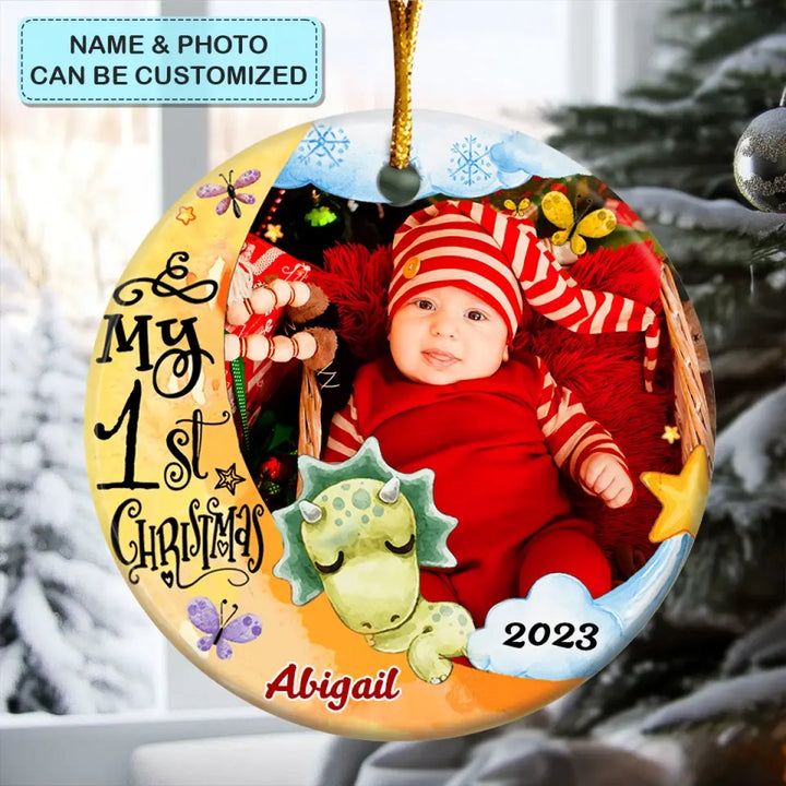 Baby First Christmas Dinosaur - Personalized Custom Ceramic Ornament - Christmas Gift For Family Members
