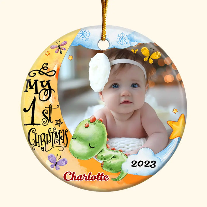 Baby First Christmas Dinosaur - Personalized Custom Ceramic Ornament - Christmas Gift For Family Members