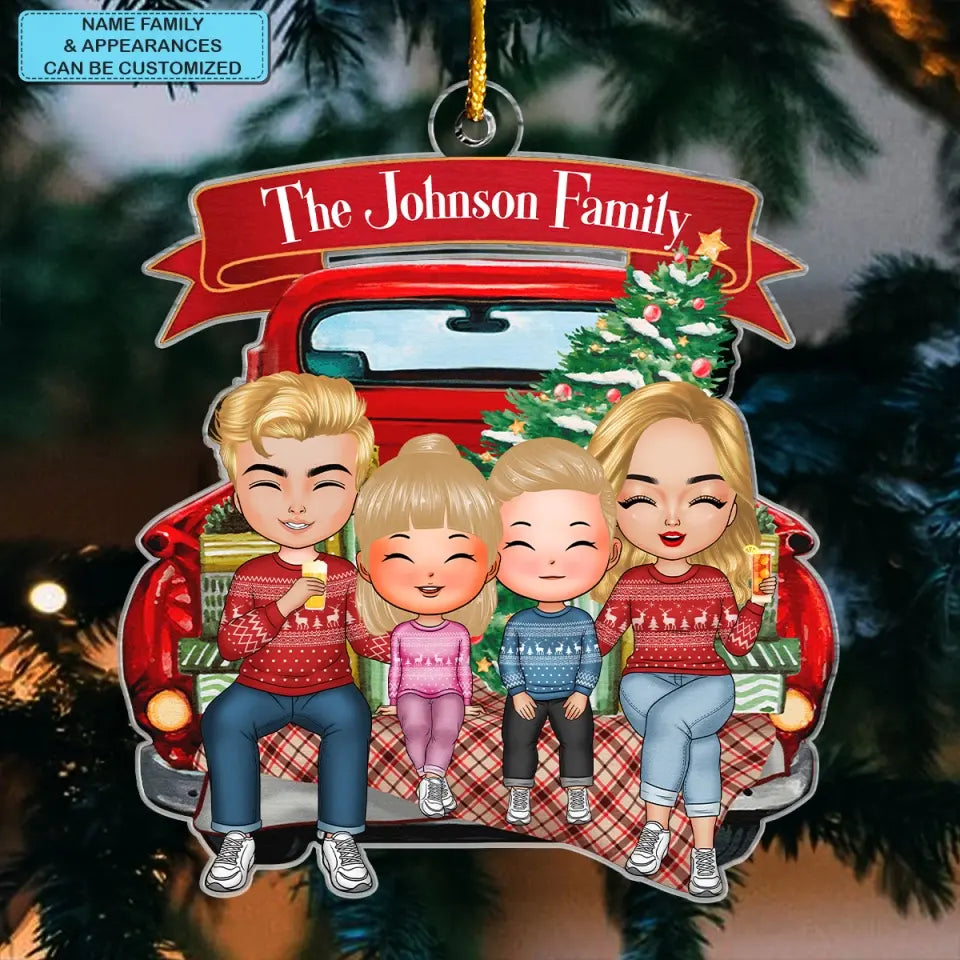 Family On The Back Of Christmas Truck - Personalized Custom Mica Ornament - Christmas Gift For Family, Family Members CLA0AD026