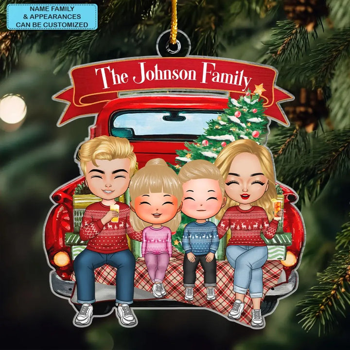 Family On The Back Of Christmas Truck - Personalized Custom Mica Ornament - Christmas Gift For Family, Family Members CLA0AD026