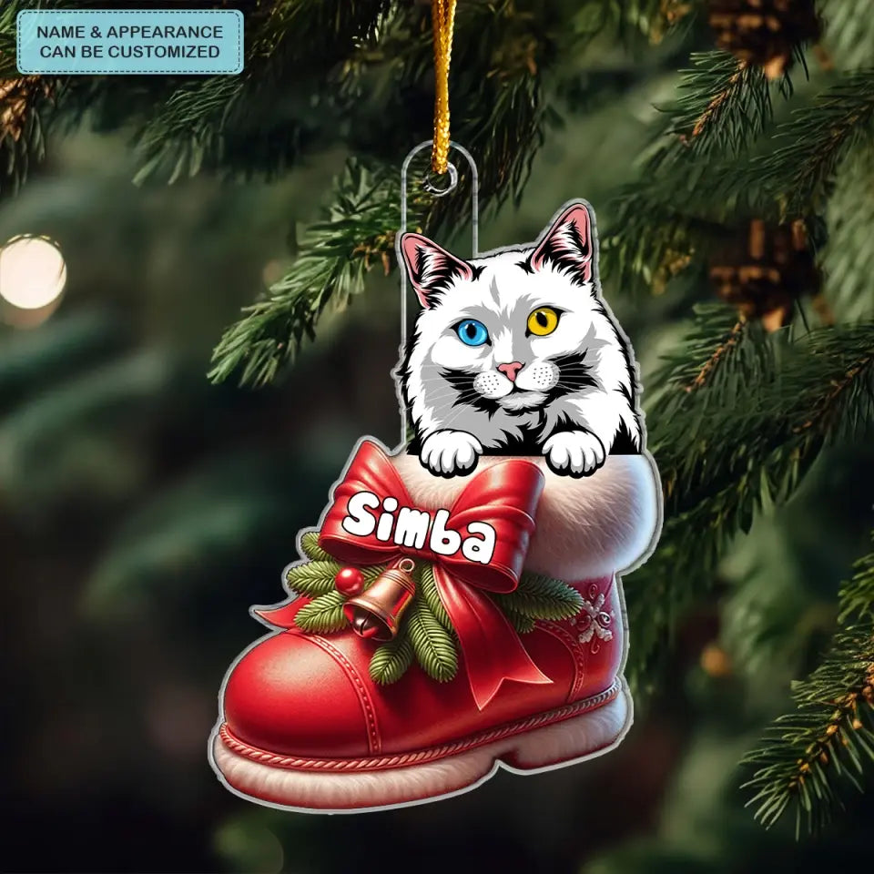 Cat On Christmas Boot - Personalized Custom Mica Ornament - Christmas Gift For Cat Mom, Cat Dad, Cat Lover, Cat Owner CLA0AD024