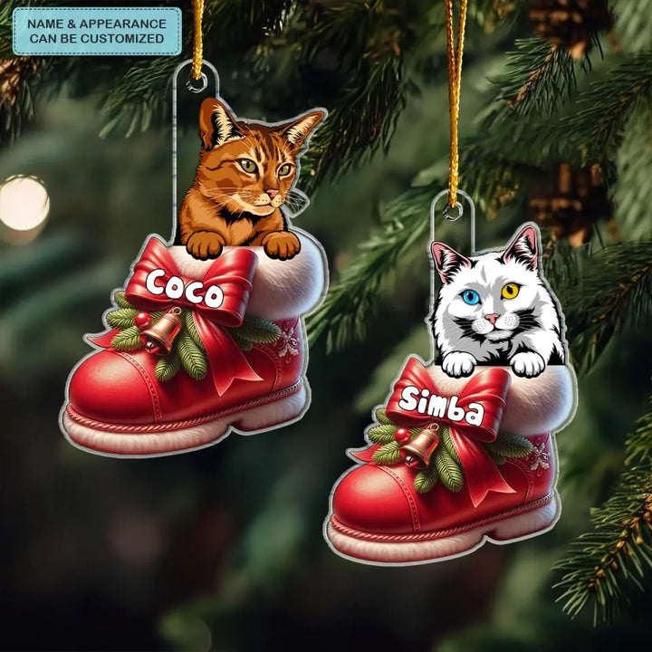 Cat On Christmas Boot - Personalized Custom Mica Ornament - Christmas Gift For Cat Mom, Cat Dad, Cat Lover, Cat Owner CLA0AD024