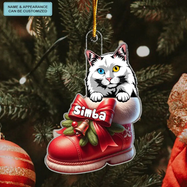 Cat On Christmas Boot - Personalized Custom Mica Ornament - Christmas Gift For Cat Mom, Cat Dad, Cat Lover, Cat Owner CLA0AD024