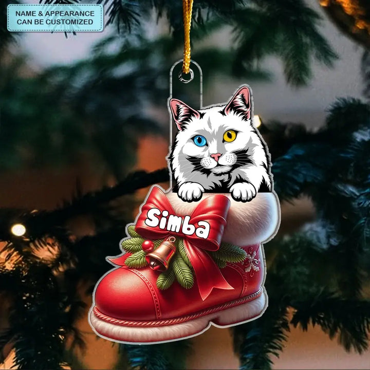 Cat On Christmas Boot - Personalized Custom Mica Ornament - Christmas Gift For Cat Mom, Cat Dad, Cat Lover, Cat Owner CLA0AD024