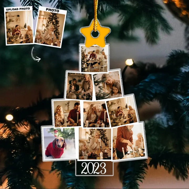 Family Photo Christmas Tree - Personalized Custom Mica Ornament - Christmas Gift For Family, Family Members