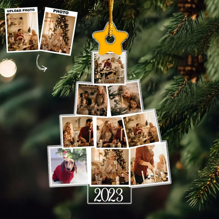 Family Photo Christmas Tree - Personalized Custom Mica Ornament - Christmas Gift For Family, Family Members