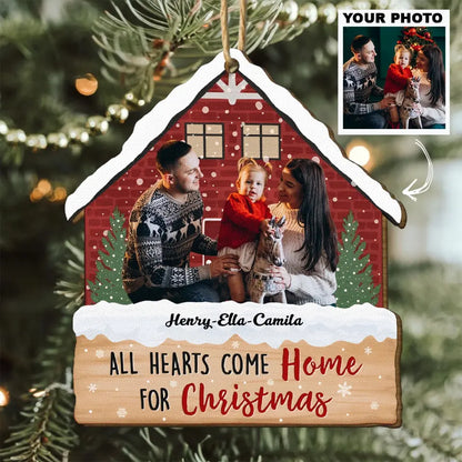 All Hearts Come Home For Christmas - Personalized Custom Wooden Ornament - Christmas Gift For Family, Family Members