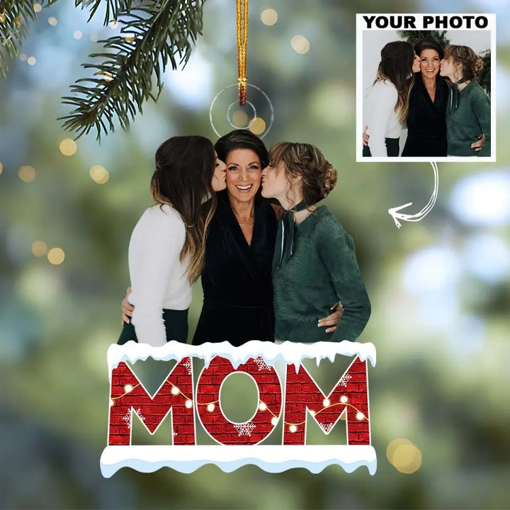 Christmas Theme Mom - Personalized Custom Photo Mica Ornament - Christmas Gift For Family, Family Members AGCAD006