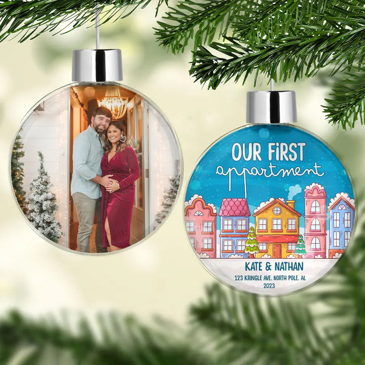 Our First House - Personalized Custom Photo Ball Ornament - Christmas Gift For Family, Family Members