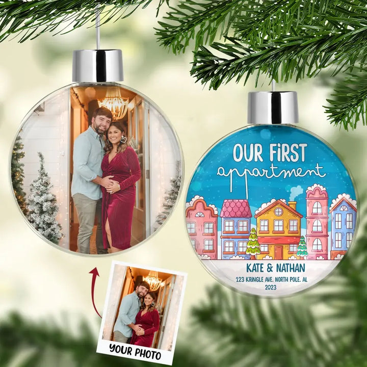 Our First House - Personalized Custom Photo Ball Ornament - Christmas Gift For Family, Family Members