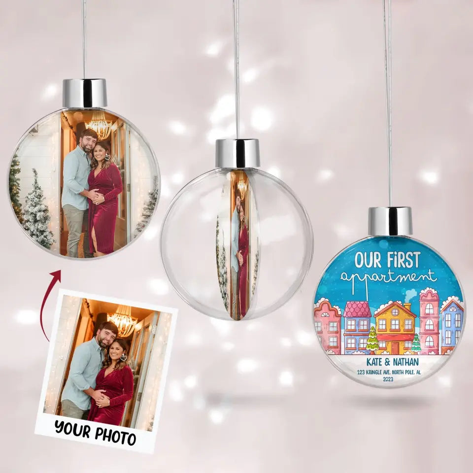 Our First House - Personalized Custom Photo Ball Ornament - Christmas Gift For Family, Family Members