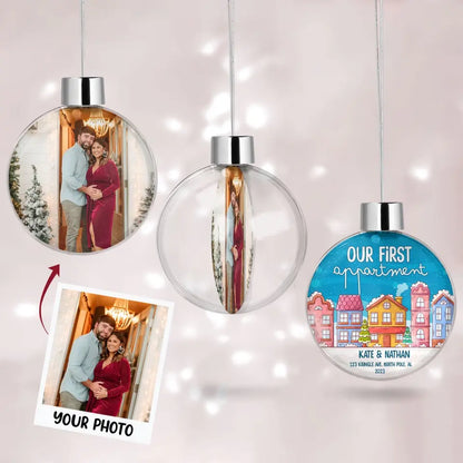 Our First House - Personalized Custom Photo Ball Ornament - Christmas Gift For Family, Family Members