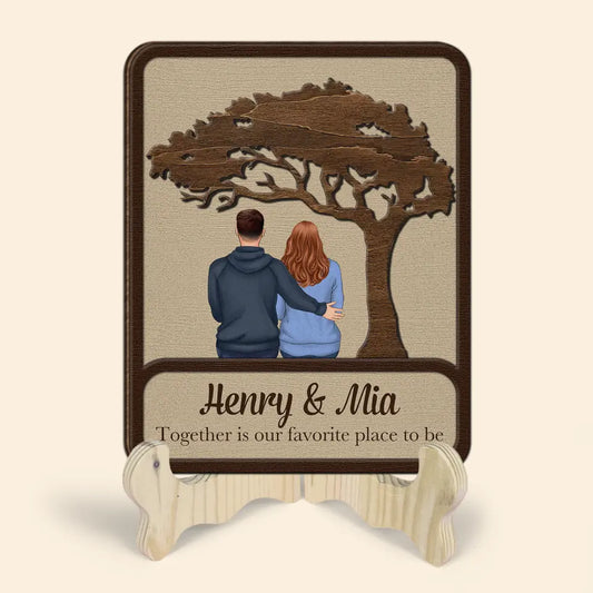 Together Is Our Favorite Place To Be - Personalized Custom 1 Layer Wooden Sign - Valentine's Day Gift For Couple, Wife, Husband, Boyfriends, Girlfriends