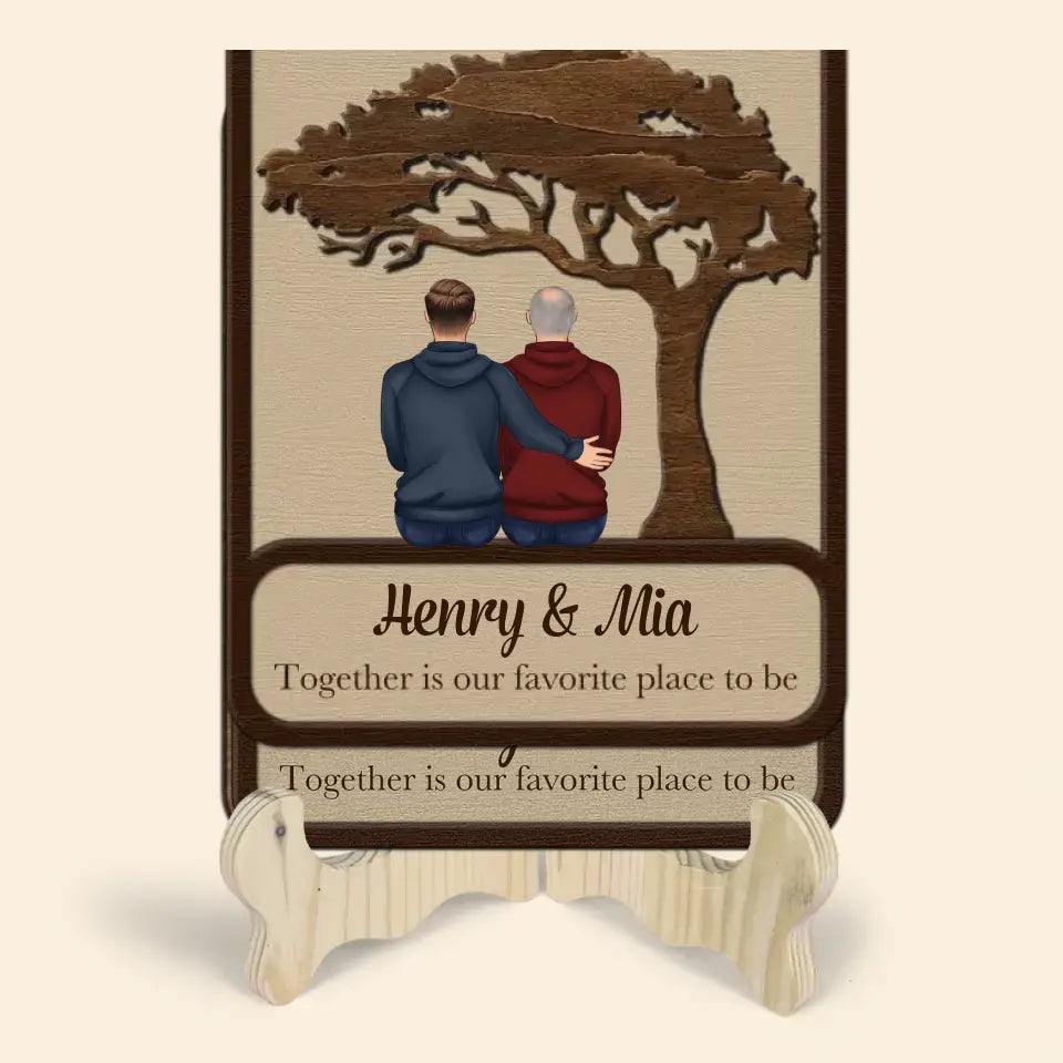 Together Is Our Favorite Place To Be - Personalized Custom 1 Layer Wooden Sign - Valentine's Day Gift For Couple, Wife, Husband, Boyfriends, Girlfriends