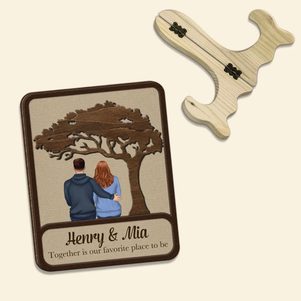 Together Is Our Favorite Place To Be - Personalized Custom 1 Layer Wooden Sign - Valentine's Day Gift For Couple, Wife, Husband, Boyfriends, Girlfriends