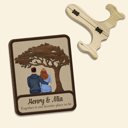 Together Is Our Favorite Place To Be - Personalized Custom 1 Layer Wooden Sign - Valentine's Day Gift For Couple, Wife, Husband, Boyfriends, Girlfriends