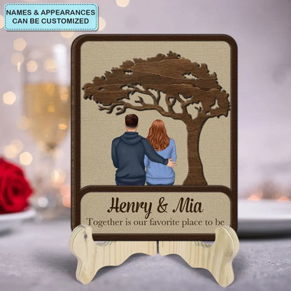 Together Is Our Favorite Place To Be - Personalized Custom 1 Layer Wooden Sign - Valentine's Day Gift For Couple, Wife, Husband, Boyfriends, Girlfriends