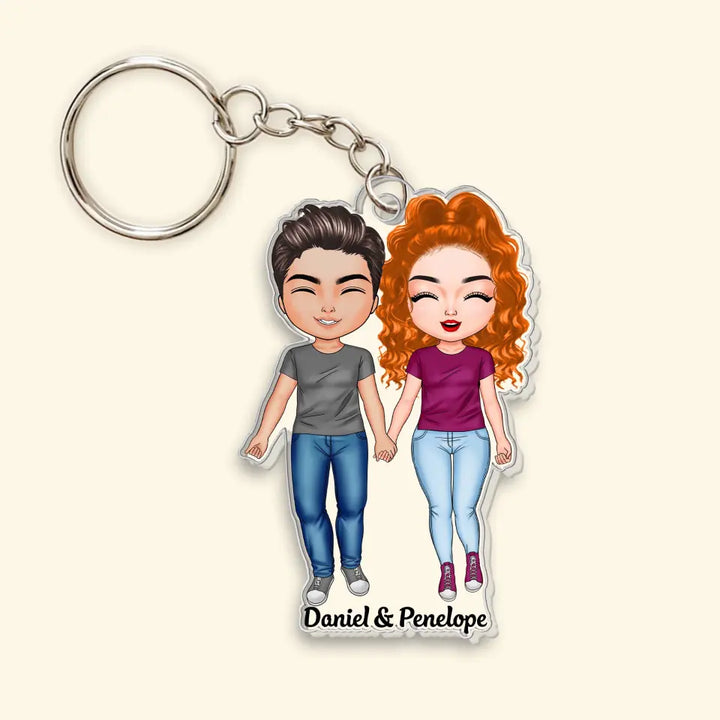 Chibi Standing Couple - Personalized Custom Acrylic Keychain - Valentine's Day, Anniversary Gift For Couple, Wife, Husband, Boyfriend, Girlfriend CLA0DM020