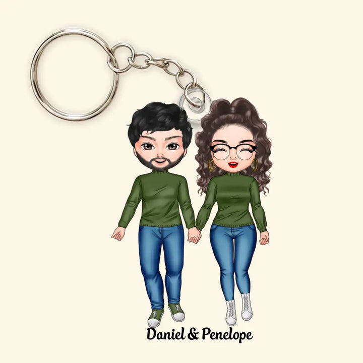 Chibi Standing Couple - Personalized Custom Acrylic Keychain - Valentine's Day, Anniversary Gift For Couple, Wife, Husband, Boyfriend, Girlfriend CLA0DM020