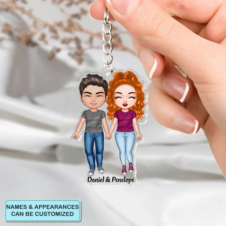 Chibi Standing Couple - Personalized Custom Acrylic Keychain - Valentine's Day, Anniversary Gift For Couple, Wife, Husband, Boyfriend, Girlfriend CLA0DM020