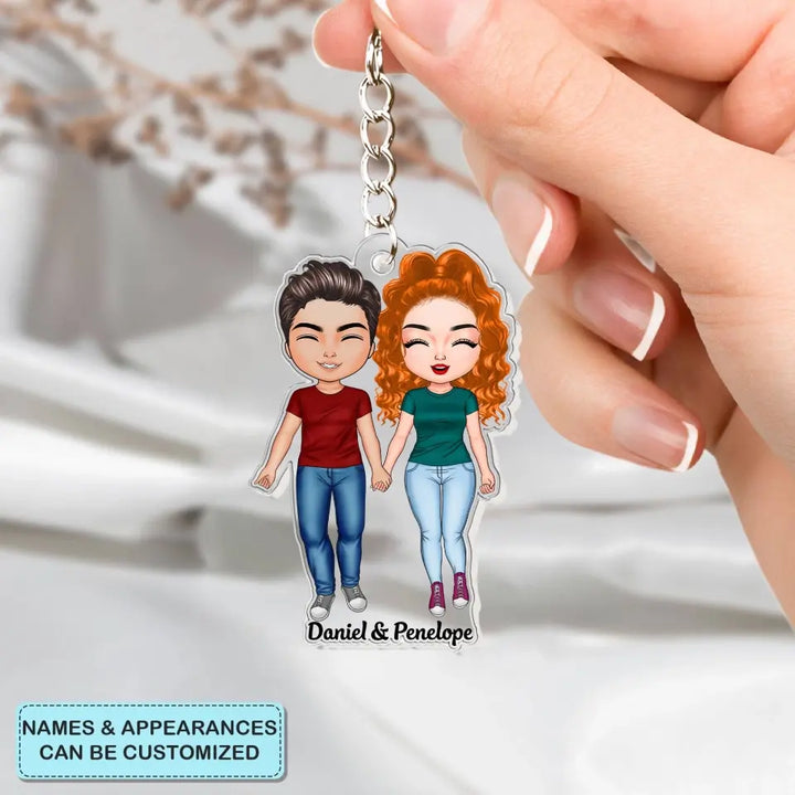Chibi Standing Couple - Personalized Custom Acrylic Keychain - Valentine's Day, Anniversary Gift For Couple, Wife, Husband, Boyfriend, Girlfriend CLA0DM020