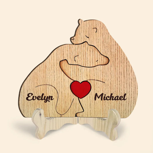 Bear Couple - Personalized Custom 1 Layer Wooden Sign - Valentine's Day Gift For Couple, Wife, Husband, Boyfriends, Girlfriends