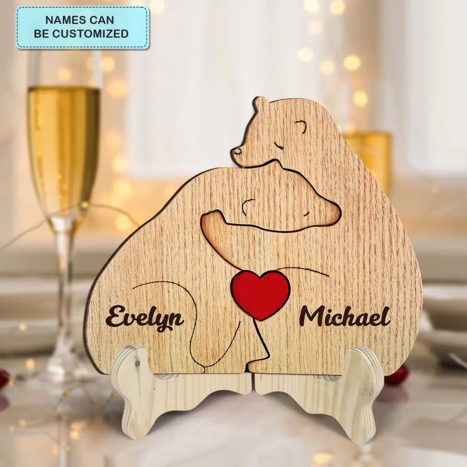 Bear Couple - Personalized Custom 1 Layer Wooden Sign - Valentine's Day Gift For Couple, Wife, Husband, Boyfriends, Girlfriends