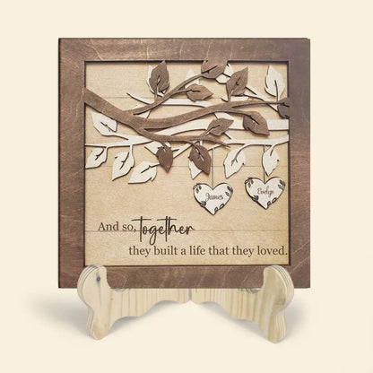 Together They Built What They Loved - Personalized Custom 1 Layer Wooden Sign - Valentine's Day Gift For Couple, Wife, Husband, Boyfriends, Girlfriends