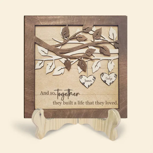 Together They Built What They Loved - Personalized Custom 1 Layer Wooden Sign - Valentine's Day Gift For Couple, Wife, Husband, Boyfriends, Girlfriends