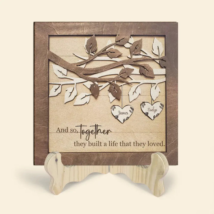 Together They Built What They Loved - Personalized Custom 1 Layer Wooden Sign - Valentine's Day Gift For Couple, Wife, Husband, Boyfriends, Girlfriends