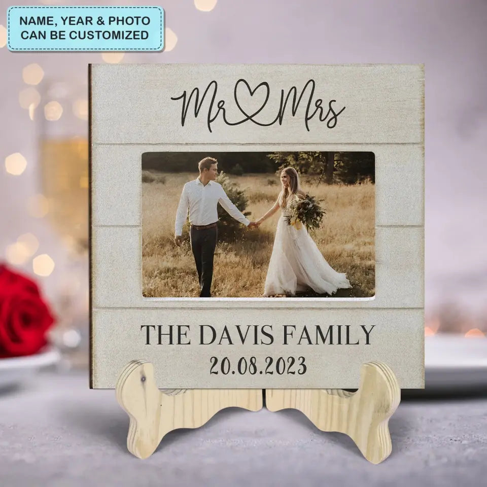 Mr. & Mrs. - Personalized Custom 1 Layer Wooden Sign - Valentine's Day, Anniversary Gift For Couple, Wife, Husband, Boyfriends, Girlfriends