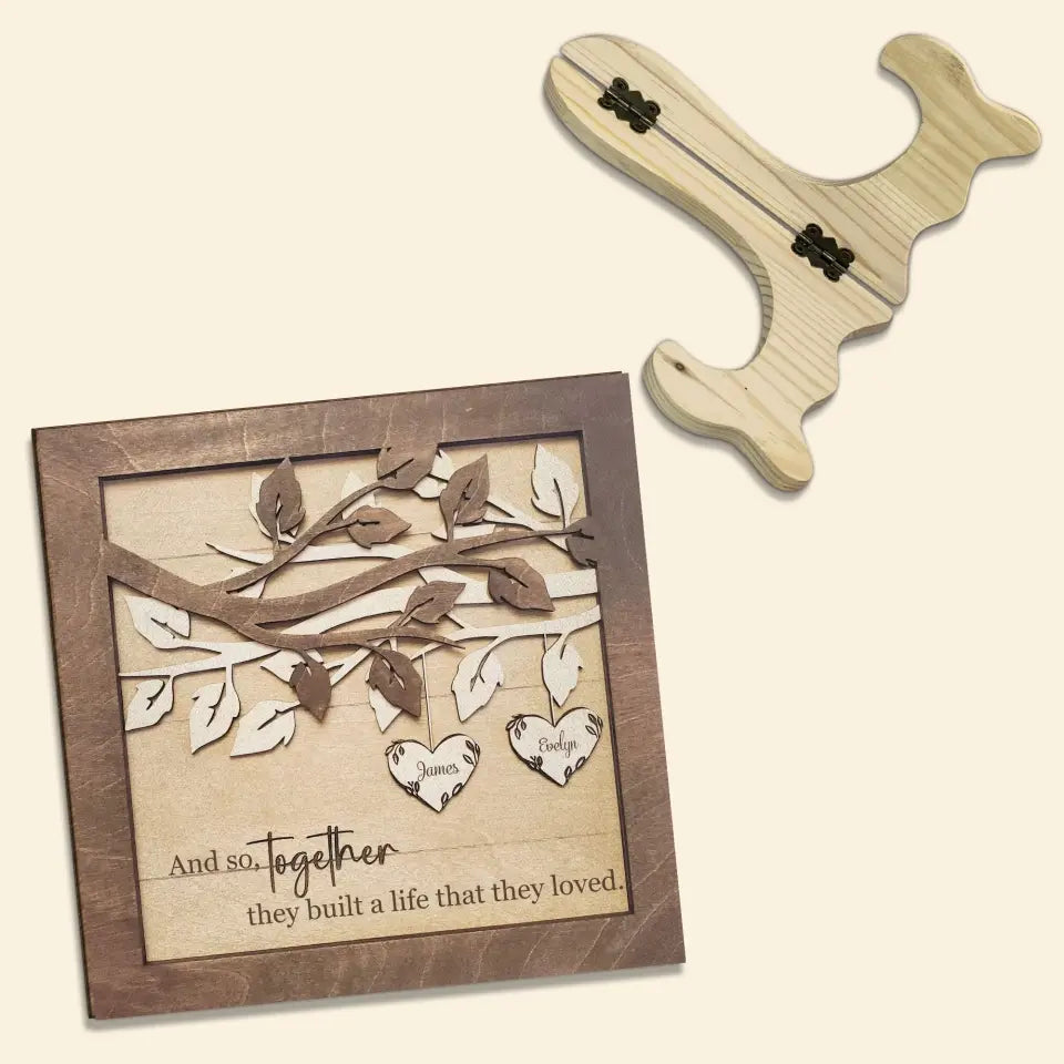 Together They Built What They Loved - Personalized Custom 1 Layer Wooden Sign - Valentine's Day Gift For Couple, Wife, Husband, Boyfriends, Girlfriends