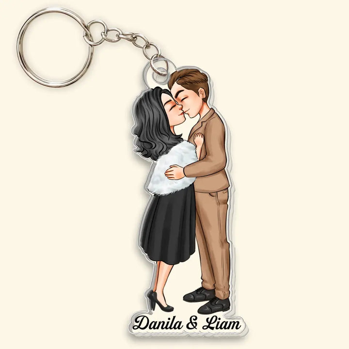 Chibi Kissing Couple - Personalized Custom Acrylic Keychain - Valentine's Day, Anniversary Gift For Couple, Wife, Husband, Boyfriend, Girlfriend CLA0DM023