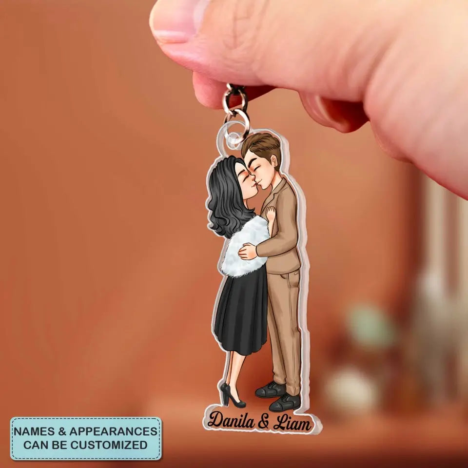Chibi Kissing Couple - Personalized Custom Acrylic Keychain - Valentine's Day, Anniversary Gift For Couple, Wife, Husband, Boyfriend, Girlfriend CLA0DM023