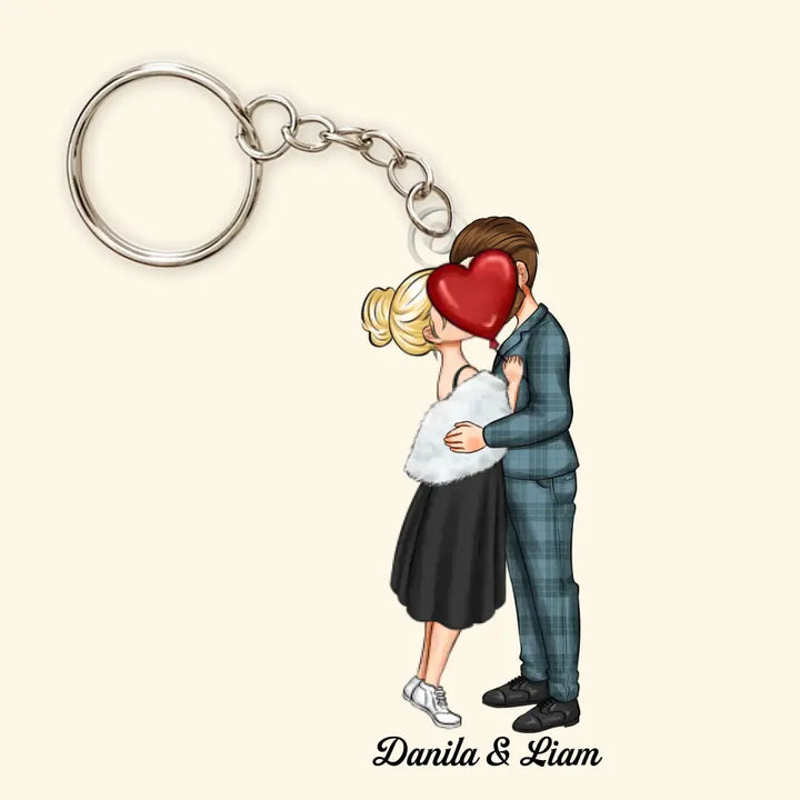 Chibi Kissing Couple - Personalized Custom Acrylic Keychain - Valentine's Day, Anniversary Gift For Couple, Wife, Husband, Boyfriend, Girlfriend CLA0DM023
