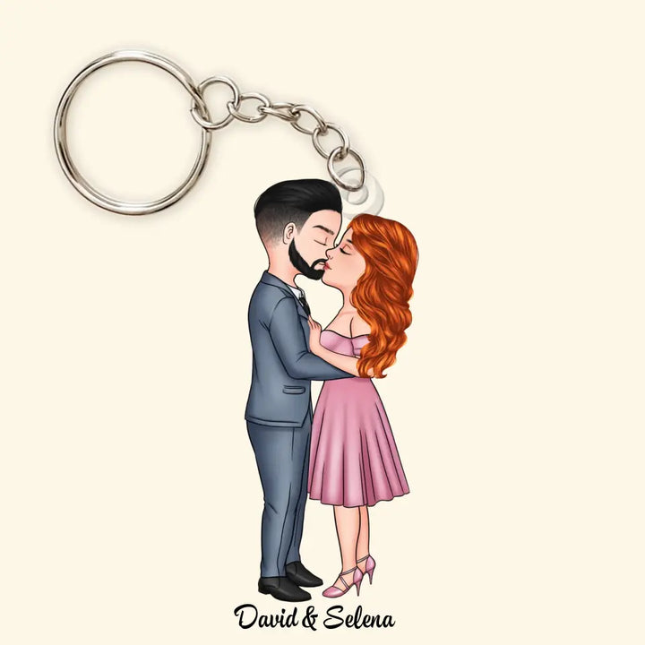 Chibi Kissing Couple 2 - Personalized Custom Acrylic Keychain - Valentine's Day, Anniversary Gift For Couple, Wife, Husband, Boyfriend, Girlfriend CLA0DM022